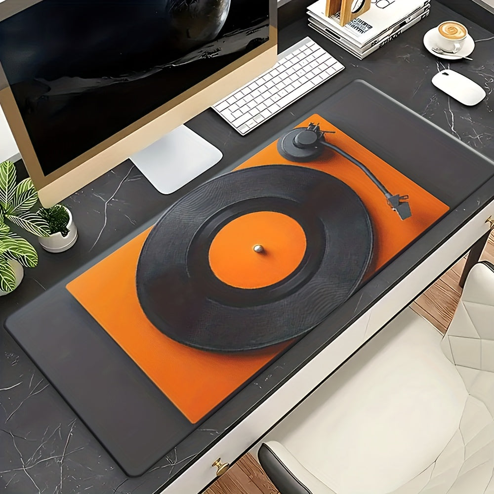 1pc, Extra-large Mouse Pad, An Orange Record with HeadphonesSuitable for Computer and Laptop Gamers and Office Workers, It Is Fashionable and Durable, with a Soft Touch. The Large-sized Widened Office Gaming Mouse Pad Is a Mu