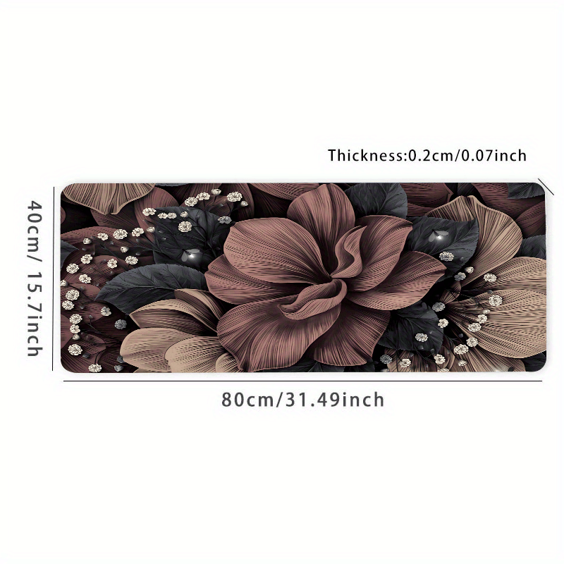 Floral Design Large Gaming Mouse Pad & Desk Mat with Non-Slip Rubber Base, Brown/Black/White/Beige Pattern for Office, Home, Laptop, Computer - Gamer Gift, Home Office Accessory, Decorative Workspace Item