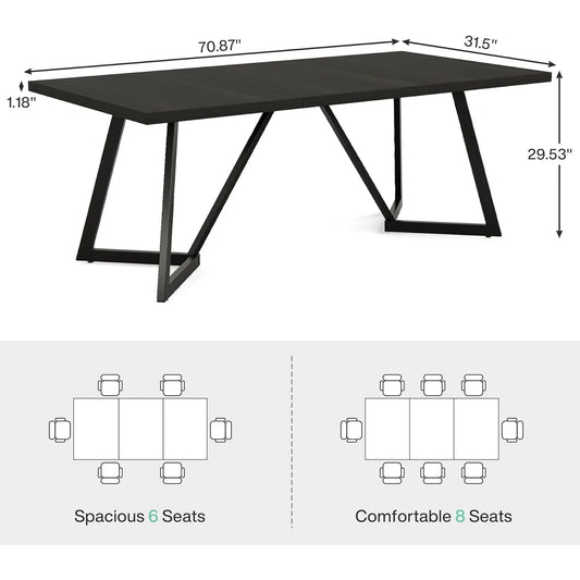 70.86-Inch Large Executive Desk, Modern Computer Office Desk Workstation with Metal Frame, Writing Table for Home Office