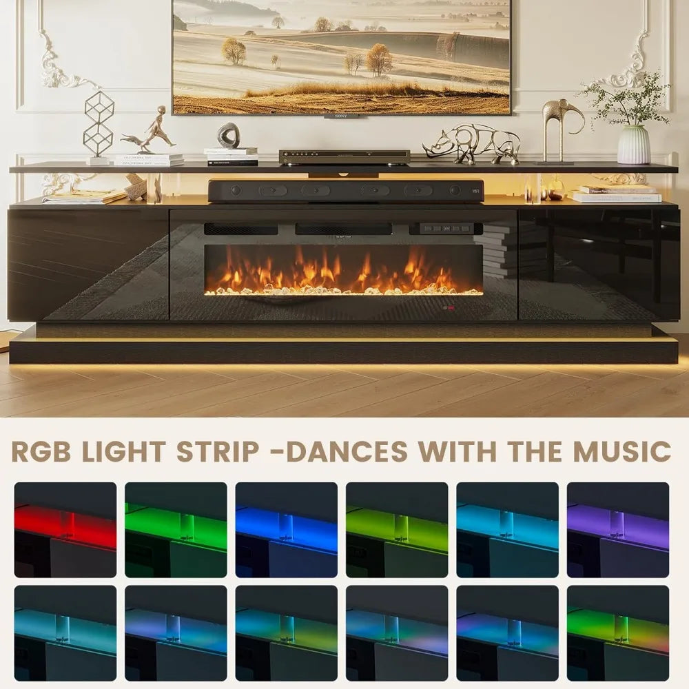 70 Fireplace TV Stand, Modern Entertainment Center for TVs Up to 80”, TV Console with Storage Cabinets, Media Console for Living