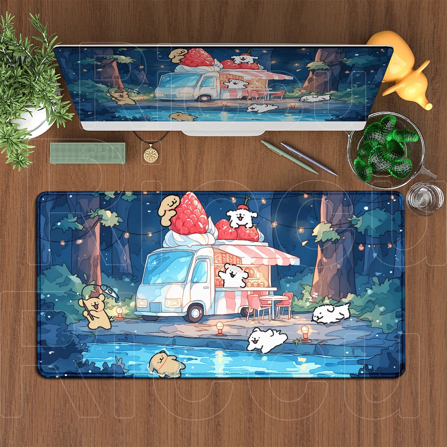 Kawaii Line Puppy Mouse Pad 90x40cm Laptop Decoration Protect Desk Mat XXL Cute Cartoon Maltese Office Non-slip Keyboard Carpets