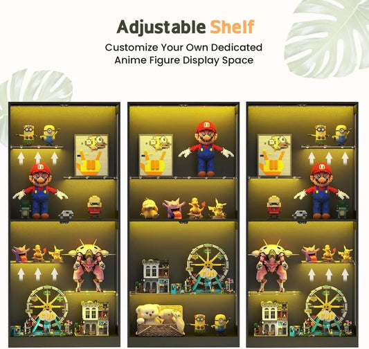 69-Inch Glass Display Cabinet with RGB Lighting, Adjustable Shelves for Game Room, Living Room, Bedroom - Black