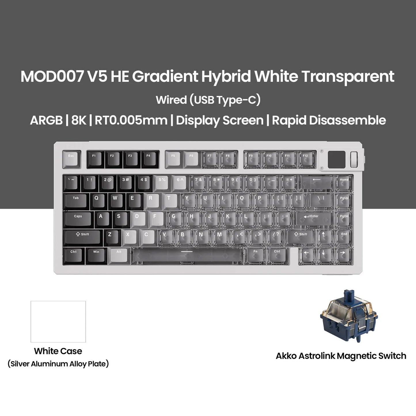 Akko MOD007 V5 HE Magnetic Keyboard with Display Screen 75% Rapid Trigger 0.005mm 8K RGB Gaming Mechanical Keyboard Aluminum CNC