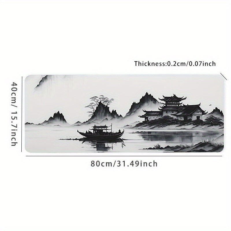 Large Gaming Mouse Pad, Office Mouse Pad, Desk Mat, Natural Rubber Non-Slip, HD Keyboard Pad, Landscape Ink Painting