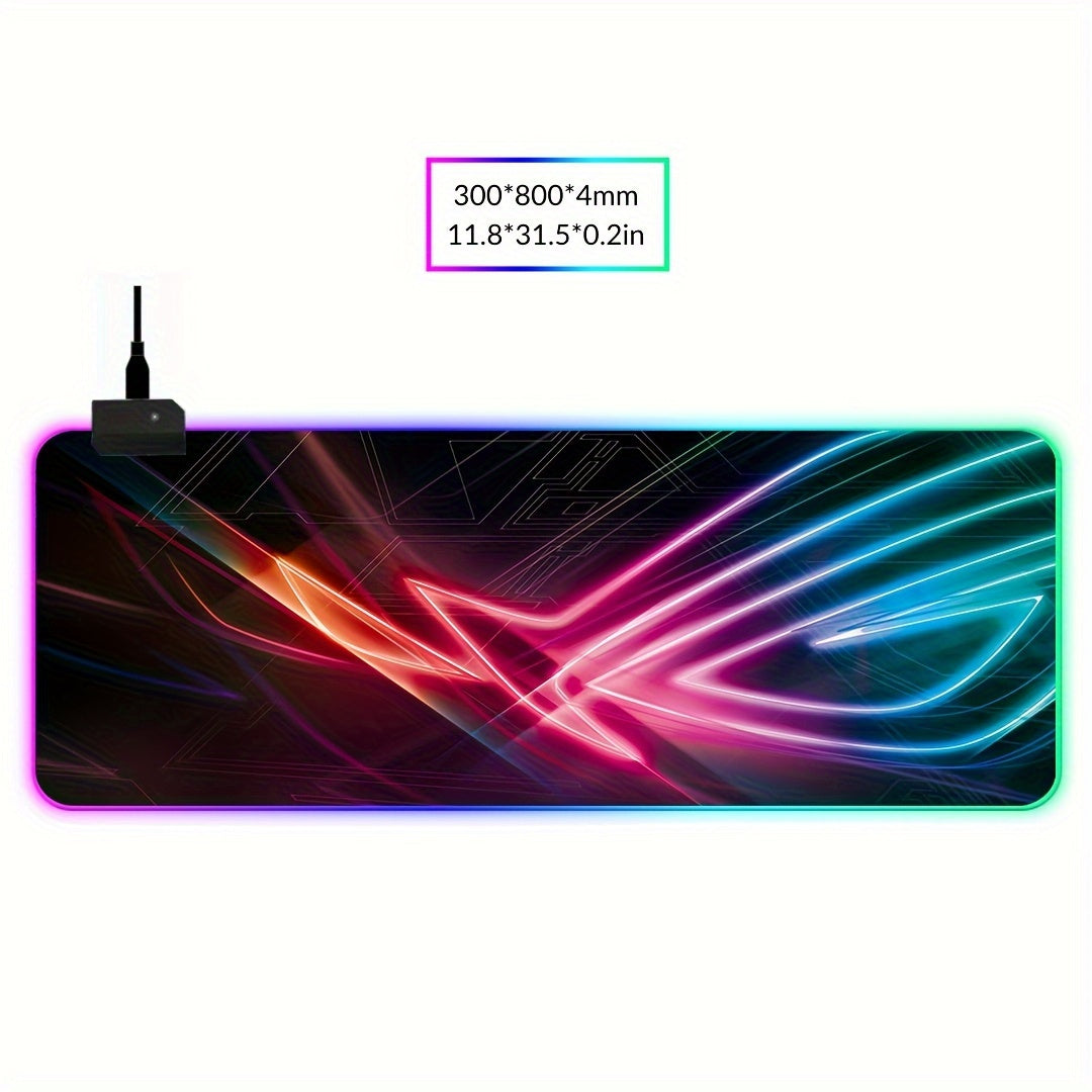 BJ05-RGB Mouse Pad, LED Backlit Sewn Large Keyboard Table Pad, 400*900mm Plus Game Player Accessories Mouse Pad, 4mm Thick Non-slip Decorative Table Pad, Office Mouse and Keyboard Pad, Student Table Mat.