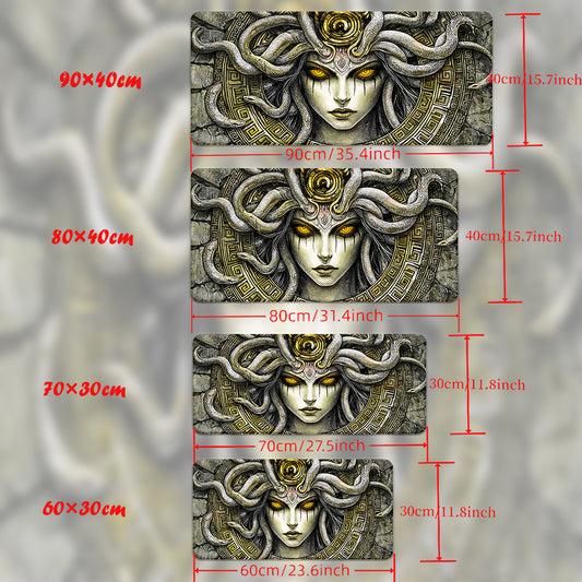 1pc Medusa Greek Mythology Gaming Mouse Pad & Desk Mat - Non-Slip Rubber Base, Smooth Surface with Greek Key & Medusa (Gorgon's Gaze) Design for PC, Laptop, Office & Computer Setup - Greek Goddess Art Accessory