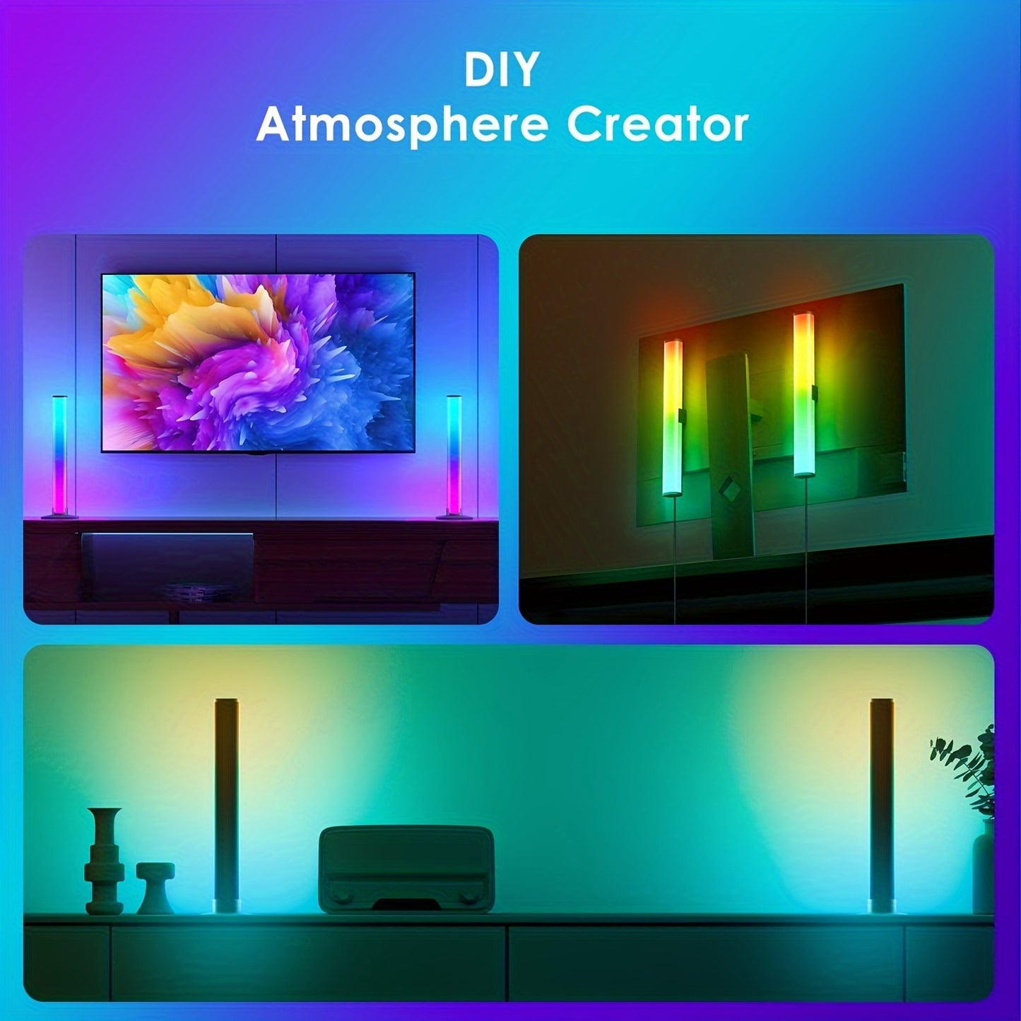 2-Pack RGB+IC LED Light Bars, USB With 24 Keys Remote Control, Gaming Lights, Backlights RGB+IC TV Backlights With Scene Modes And Music Modes For Gaming, Pictures, PC, TV, Room Decor Gaming Setup