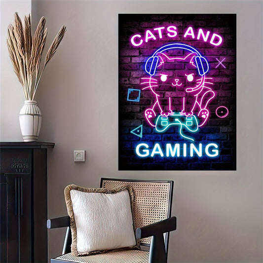1pc Canvas Poster, Modern Art, Cats And Gaming Game Poster, Ideal Gift For Bedroom Living Room Corridor, Wall Art, Wall Decor, Fall Decor, Room Decoration, No Frame