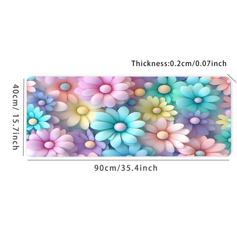 Large 31.4x15.7In Colorful Flower Mouse Pad - Vibrant Aesthetic Design, Non-Slip Rubber Base, Stitched Edge, Water-Resistant, Durable, and Easy-to-Clean - Perfect Gift for Office, School, Teen, Girlfriend, Boyfriend, and Game