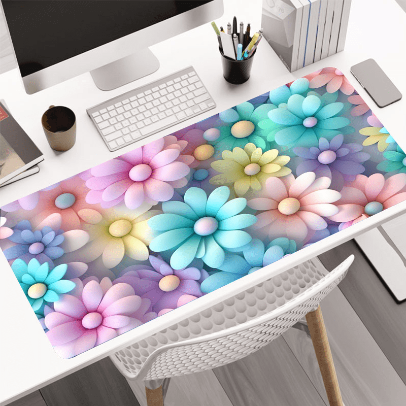 Large 31.4x15.7In Colorful Flower Mouse Pad - Vibrant Aesthetic Design, Non-Slip Rubber Base, Stitched Edge, Water-Resistant, Durable, and Easy-to-Clean - Perfect Gift for Office, School, Teen, Girlfriend, Boyfriend, and Game