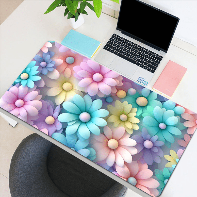 Large 31.4x15.7In Colorful Flower Mouse Pad - Vibrant Aesthetic Design, Non-Slip Rubber Base, Stitched Edge, Water-Resistant, Durable, and Easy-to-Clean - Perfect Gift for Office, School, Teen, Girlfriend, Boyfriend, and Game