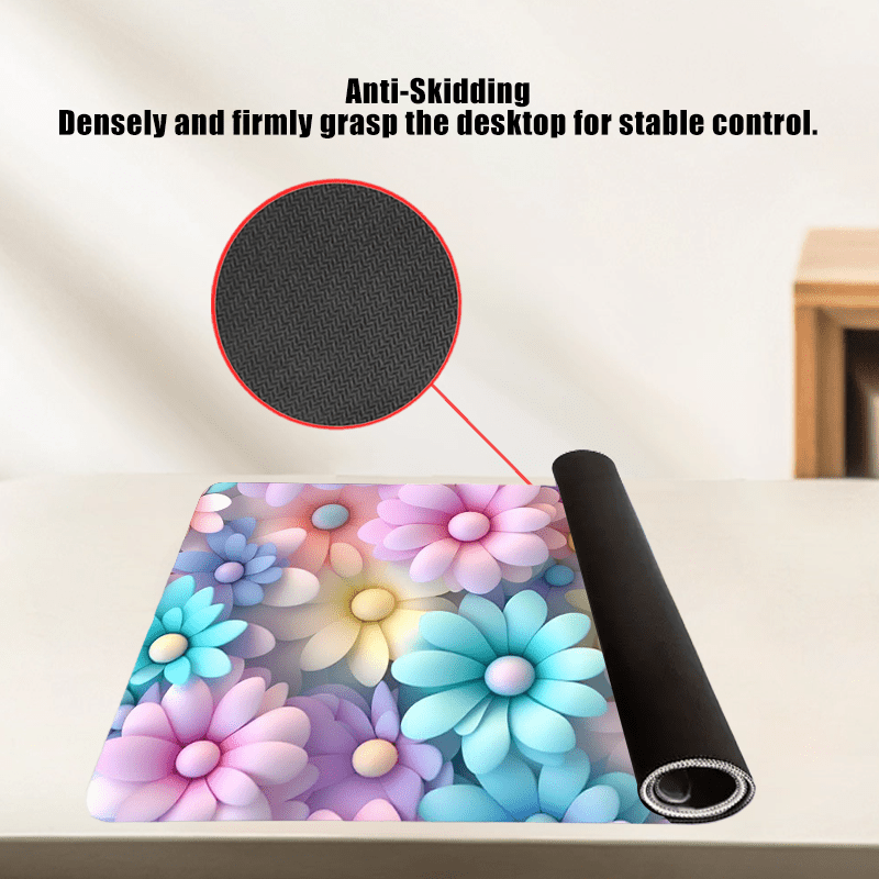 Large 31.4x15.7In Colorful Flower Mouse Pad - Vibrant Aesthetic Design, Non-Slip Rubber Base, Stitched Edge, Water-Resistant, Durable, and Easy-to-Clean - Perfect Gift for Office, School, Teen, Girlfriend, Boyfriend, and Game