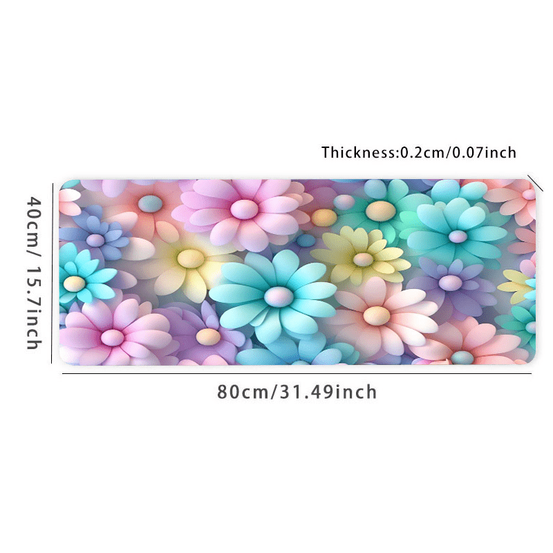 Large 31.4x15.7In Colorful Flower Mouse Pad - Vibrant Aesthetic Design, Non-Slip Rubber Base, Stitched Edge, Water-Resistant, Durable, and Easy-to-Clean - Perfect Gift for Office, School, Teen, Girlfriend, Boyfriend, and Game