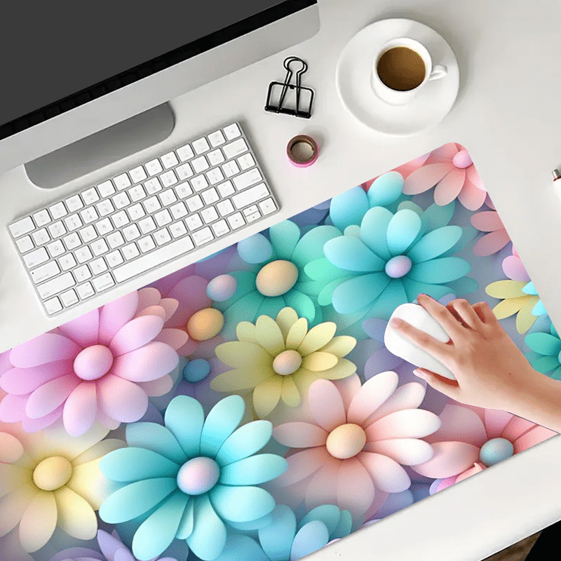 Large 31.4x15.7In Colorful Flower Mouse Pad - Vibrant Aesthetic Design, Non-Slip Rubber Base, Stitched Edge, Water-Resistant, Durable, and Easy-to-Clean - Perfect Gift for Office, School, Teen, Girlfriend, Boyfriend, and Game