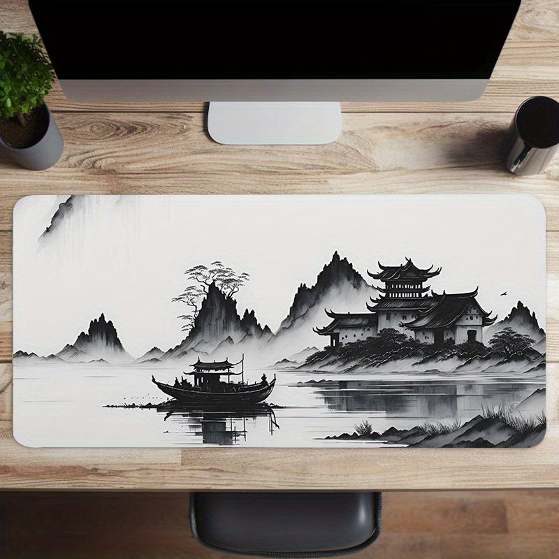 Large Gaming Mouse Pad, Office Mouse Pad, Desk Mat, Natural Rubber Non-Slip, HD Keyboard Pad, Landscape Ink Painting