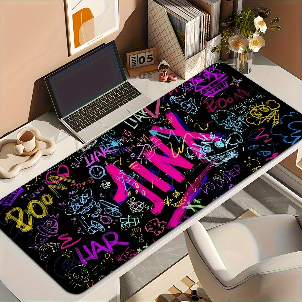 J-Jinx Large Gaming Mouse Pad - Rubber Base, Vibrant Graffiti Design with Bold Text and Fun Graphics, Desk Mat for Office, School & Home Decor. Durable Rectangular Surface Smooth Glide Workstation Accessory, Office Workspace,