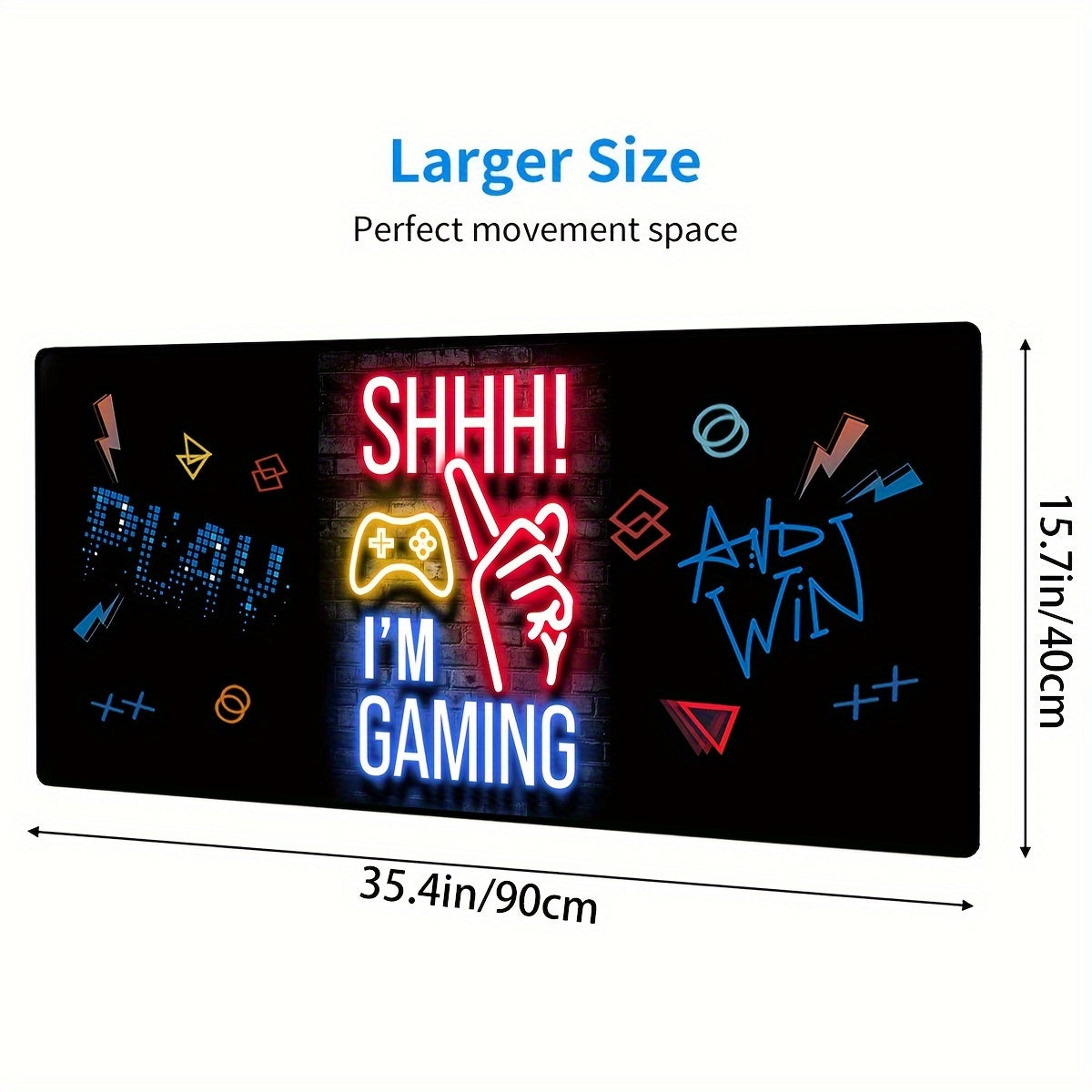 Shhh! I'm Gaming" Extended Mouse Pad - Large Gaming Desk Mat With Neon Lights Design, Anti-Slip Rubber Base, And Smooth Surface For Precise Mouse Control - Perfect For Gamers And Office Use
