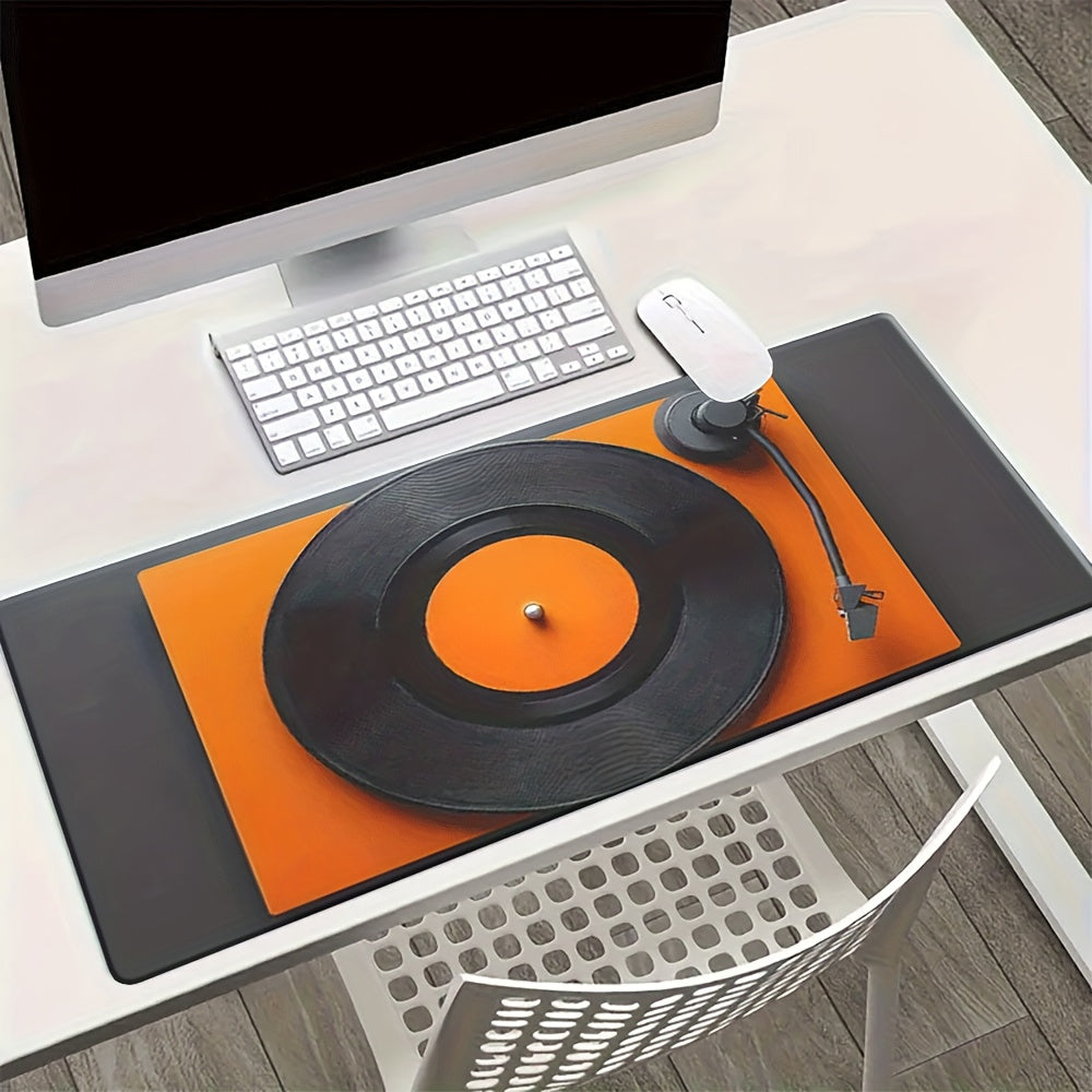1pc, Extra-large Mouse Pad, An Orange Record with HeadphonesSuitable for Computer and Laptop Gamers and Office Workers, It Is Fashionable and Durable, with a Soft Touch. The Large-sized Widened Office Gaming Mouse Pad Is a Mu