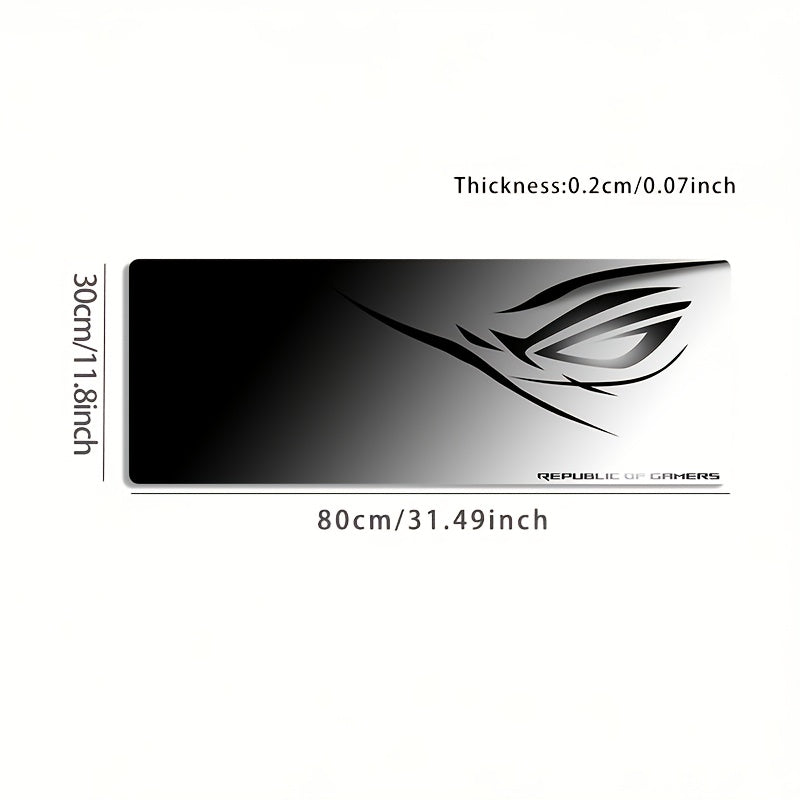 A Large Electronic Sports Gaming Mouse Pad Featuring a Black And White Gradient Eye Logo Design, with a Non-Slip, Washable Rubber Base. This Oversized Desk Mat Is Perfect for Office Use, Computer Decoration, And Desktop Embel