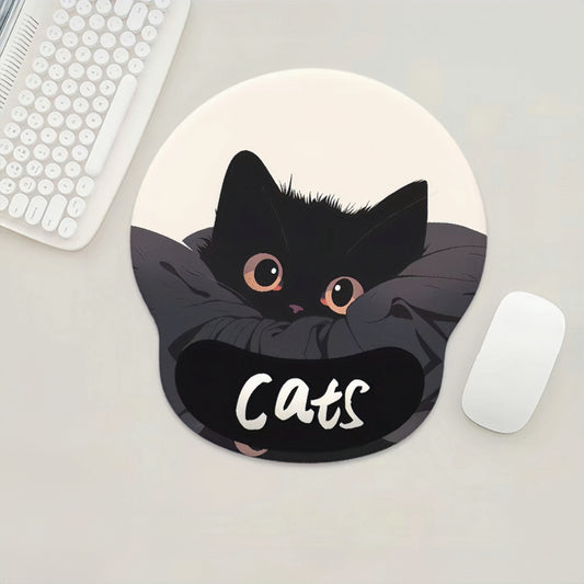 Cute Black Cat Wrist Support Mouse Pad - Non-Slip, Washable Silicone Desk Mat for Office & Home Decor, Ideal Gift for Women Mouse Pads for Desk