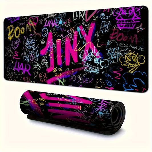 J-Jinx Large Gaming Mouse Pad - Rubber Base, Vibrant Graffiti Design with Bold Text and Fun Graphics, Desk Mat for Office, School & Home Decor. Durable Rectangular Surface Smooth Glide Workstation Accessory, Office Workspace,