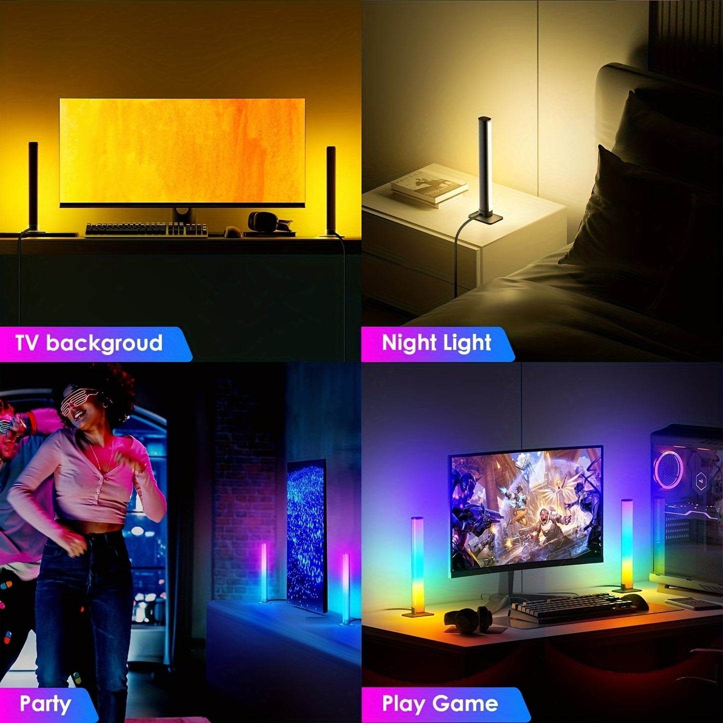 2-Pack RGB+IC LED Light Bars, USB With 24 Keys Remote Control, Gaming Lights, Backlights RGB+IC TV Backlights With Scene Modes And Music Modes For Gaming, Pictures, PC, TV, Room Decor Gaming Setup