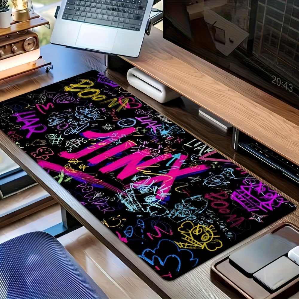 J-Jinx Large Gaming Mouse Pad - Rubber Base, Vibrant Graffiti Design with Bold Text and Fun Graphics, Desk Mat for Office, School & Home Decor. Durable Rectangular Surface Smooth Glide Workstation Accessory, Office Workspace,