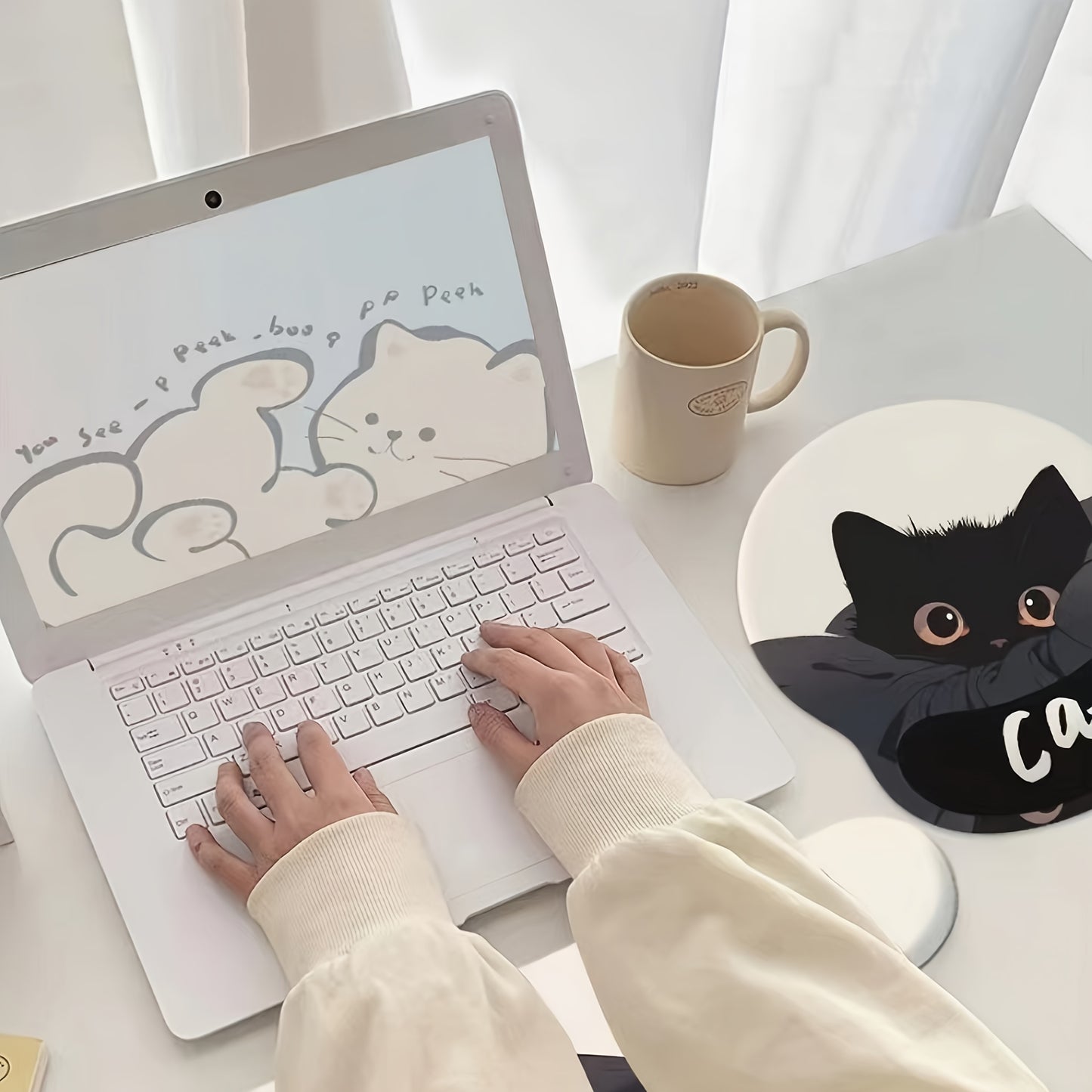 Cute Black Cat Wrist Support Mouse Pad - Non-Slip, Washable Silicone Desk Mat for Office & Home Decor, Ideal Gift for Women Mouse Pads for Desk