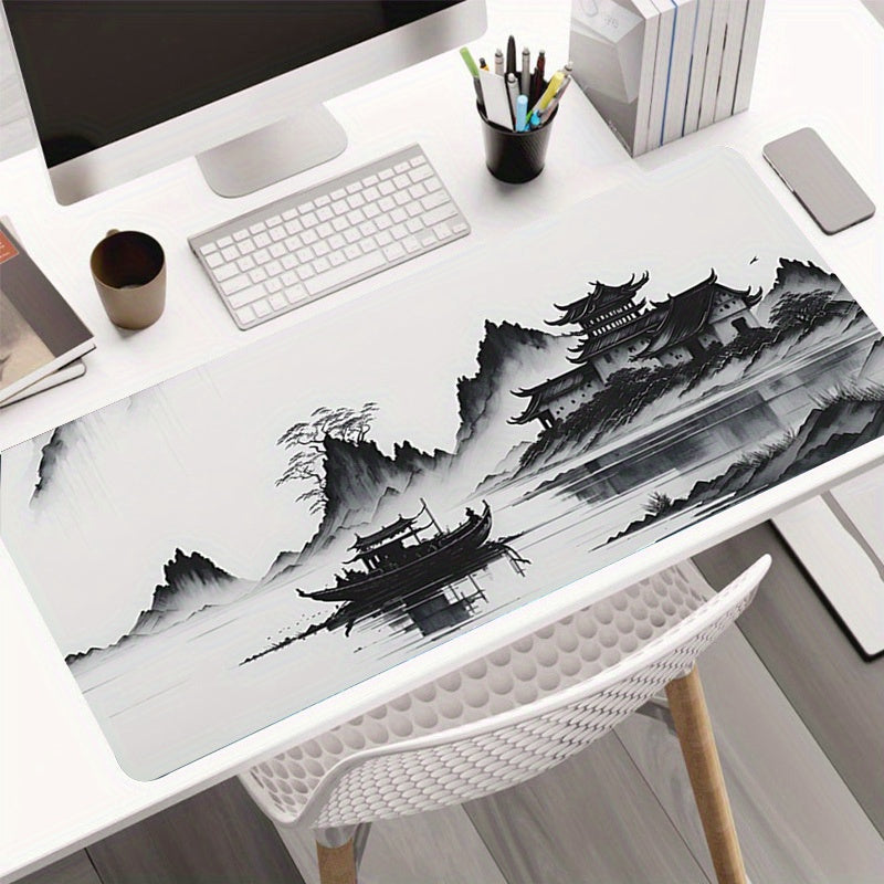 Large Gaming Mouse Pad, Office Mouse Pad, Desk Mat, Natural Rubber Non-Slip, HD Keyboard Pad, Landscape Ink Painting