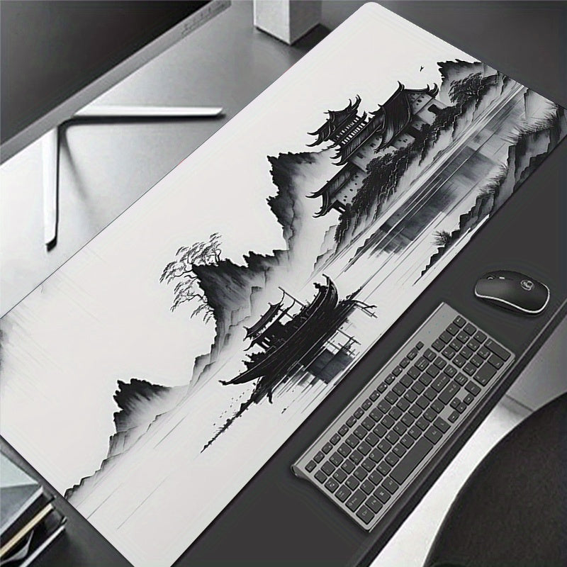 Large Gaming Mouse Pad, Office Mouse Pad, Desk Mat, Natural Rubber Non-Slip, HD Keyboard Pad, Landscape Ink Painting