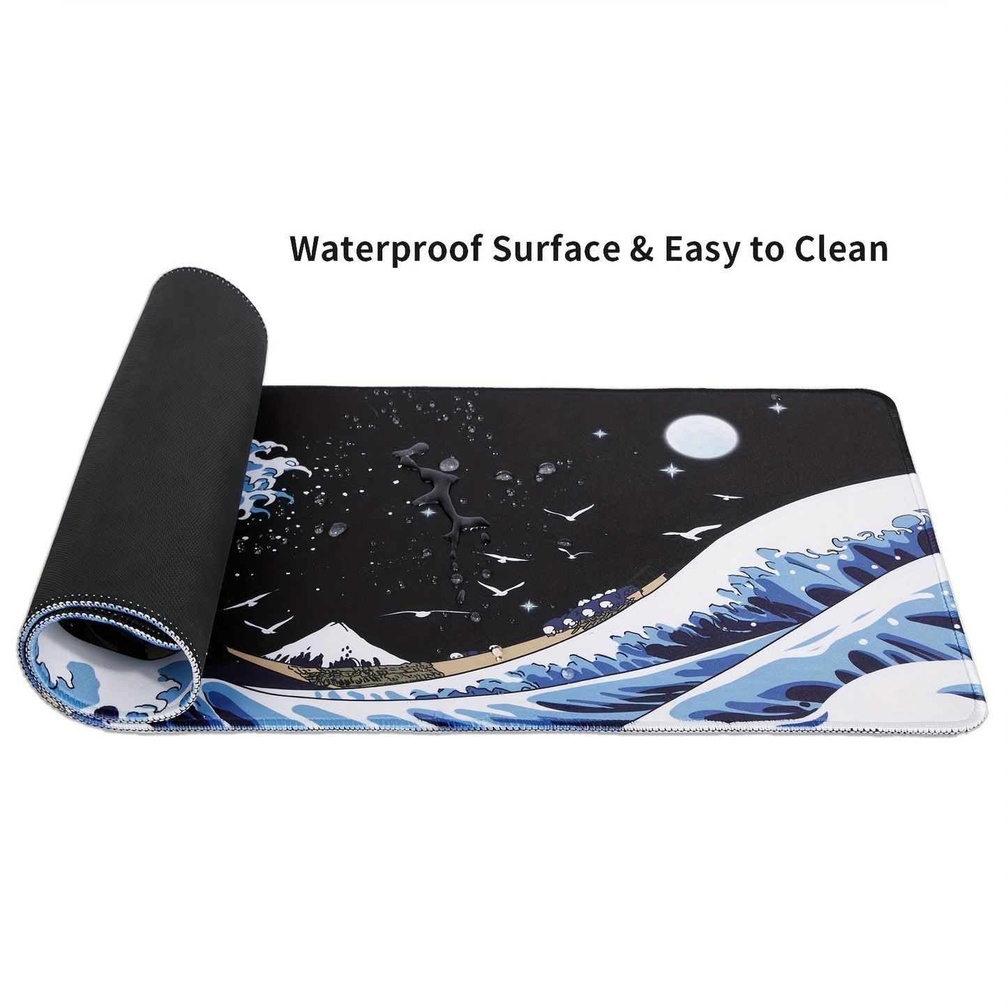 Gaming Laptop Mouse Pad, Sea Wave Big Mice Pads PC Keyboard Waterproof And Non-Slip 31.5 X 11.8inches 3mm Thick XL, XXL Rubber Table Mat, Kanagawa Surfing And Black Japanese Mouse Pads