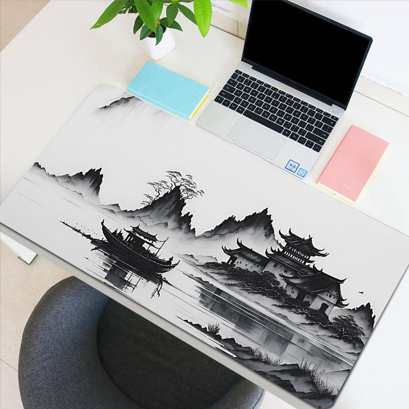 Large Gaming Mouse Pad, Office Mouse Pad, Desk Mat, Natural Rubber Non-Slip, HD Keyboard Pad, Landscape Ink Painting