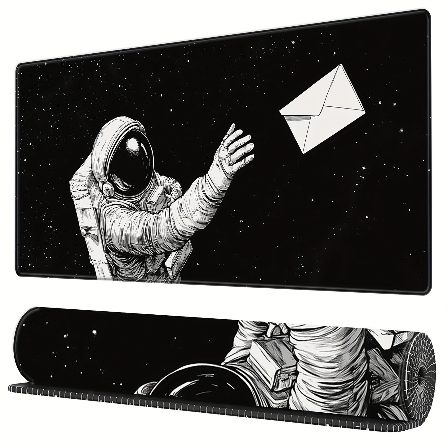 Space-Themed Large Gaming Mouse Pad with Astronaut Design - Non-Slip Rubber Base, Stitched Edges, Washable Desk Mat for Keyboard and Mouse, 31.5 x 11.8 Inches, Mouse Pads for Desk