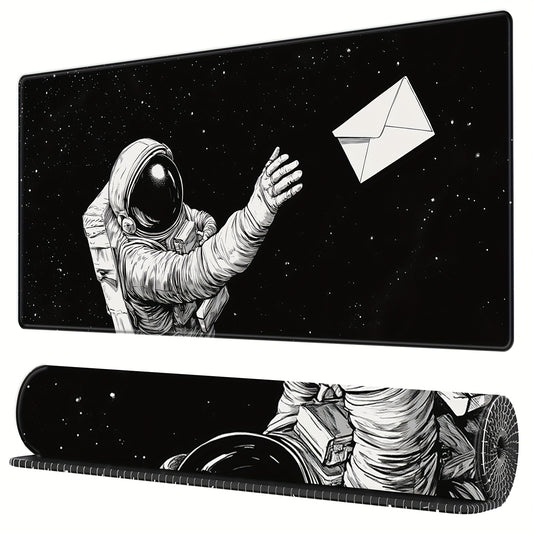 Space-Themed Large Gaming Mouse Pad with Astronaut Design - Non-Slip Rubber Base, Stitched Edges, Washable Desk Mat for Keyboard and Mouse, 31.5 x 11.8 Inches, Mouse Pads for Desk