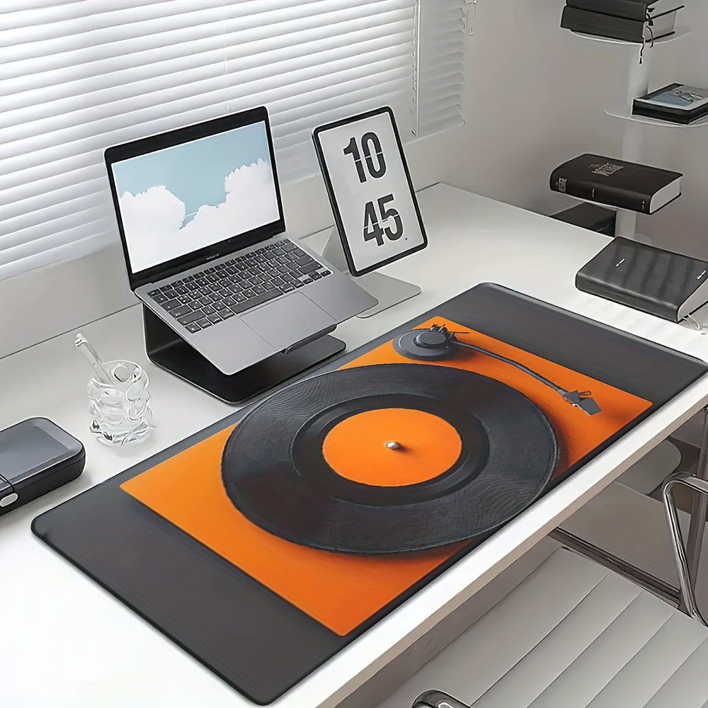 1pc, Extra-large Mouse Pad, An Orange Record with HeadphonesSuitable for Computer and Laptop Gamers and Office Workers, It Is Fashionable and Durable, with a Soft Touch. The Large-sized Widened Office Gaming Mouse Pad Is a Mu