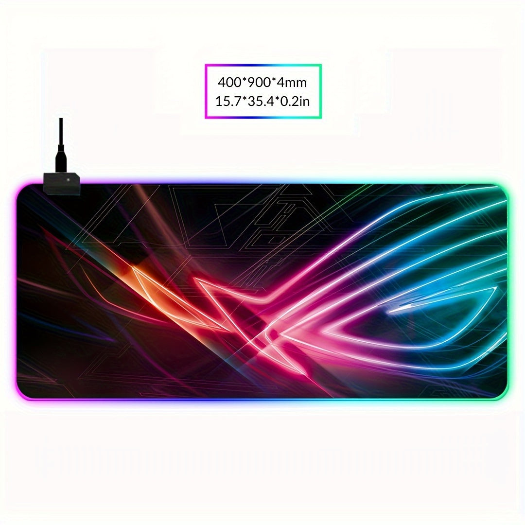 BJ05-RGB Mouse Pad, LED Backlit Sewn  Large Keyboard Table Pad, 400*900mm Plus Game Player Accessories Mouse Pad, 4mm Thick Non-slip Decorative Table Pad, Office Mouse and Keyboard Pad, Student Table Mat.