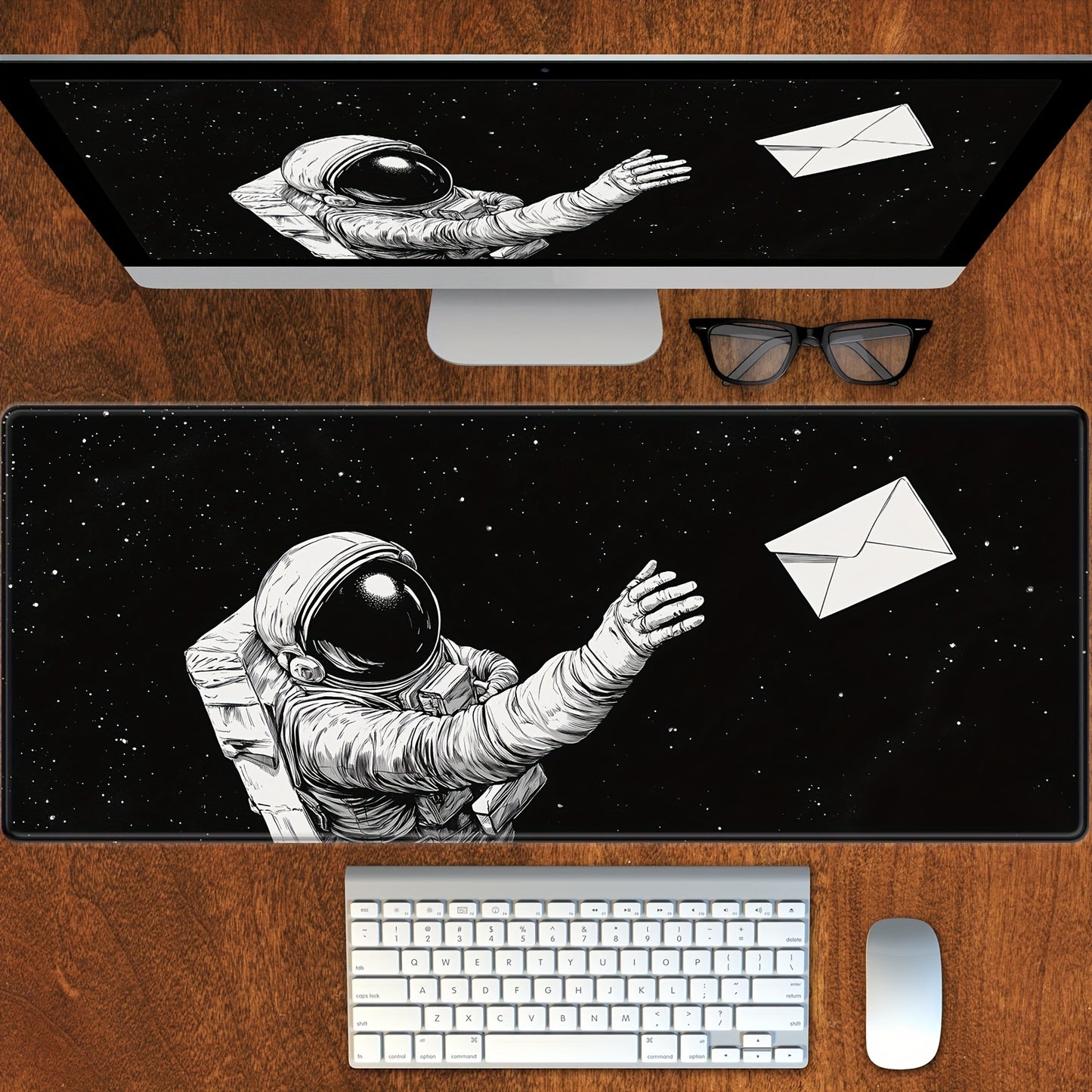 Space-Themed Large Gaming Mouse Pad with Astronaut Design - Non-Slip Rubber Base, Stitched Edges, Washable Desk Mat for Keyboard and Mouse, 31.5 x 11.8 Inches, Mouse Pads for Desk