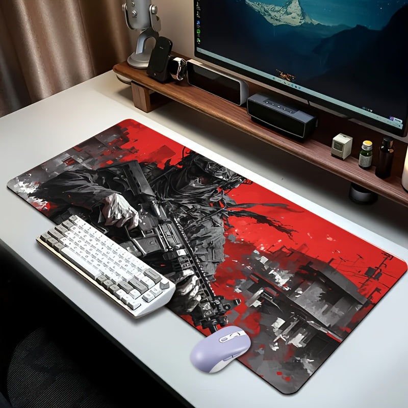 A Large, Thick, Cool Mouse Pad with a Warrior Design, Waterproof And Non-Slip, Suitable for Gaming, Studying, And Office Use.