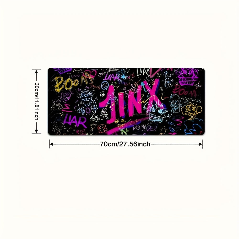 J-Jinx Large Gaming Mouse Pad - Rubber Base, Vibrant Graffiti Design with Bold Text and Fun Graphics, Desk Mat for Office, School & Home Decor. Durable Rectangular Surface Smooth Glide Workstation Accessory, Office Workspace,