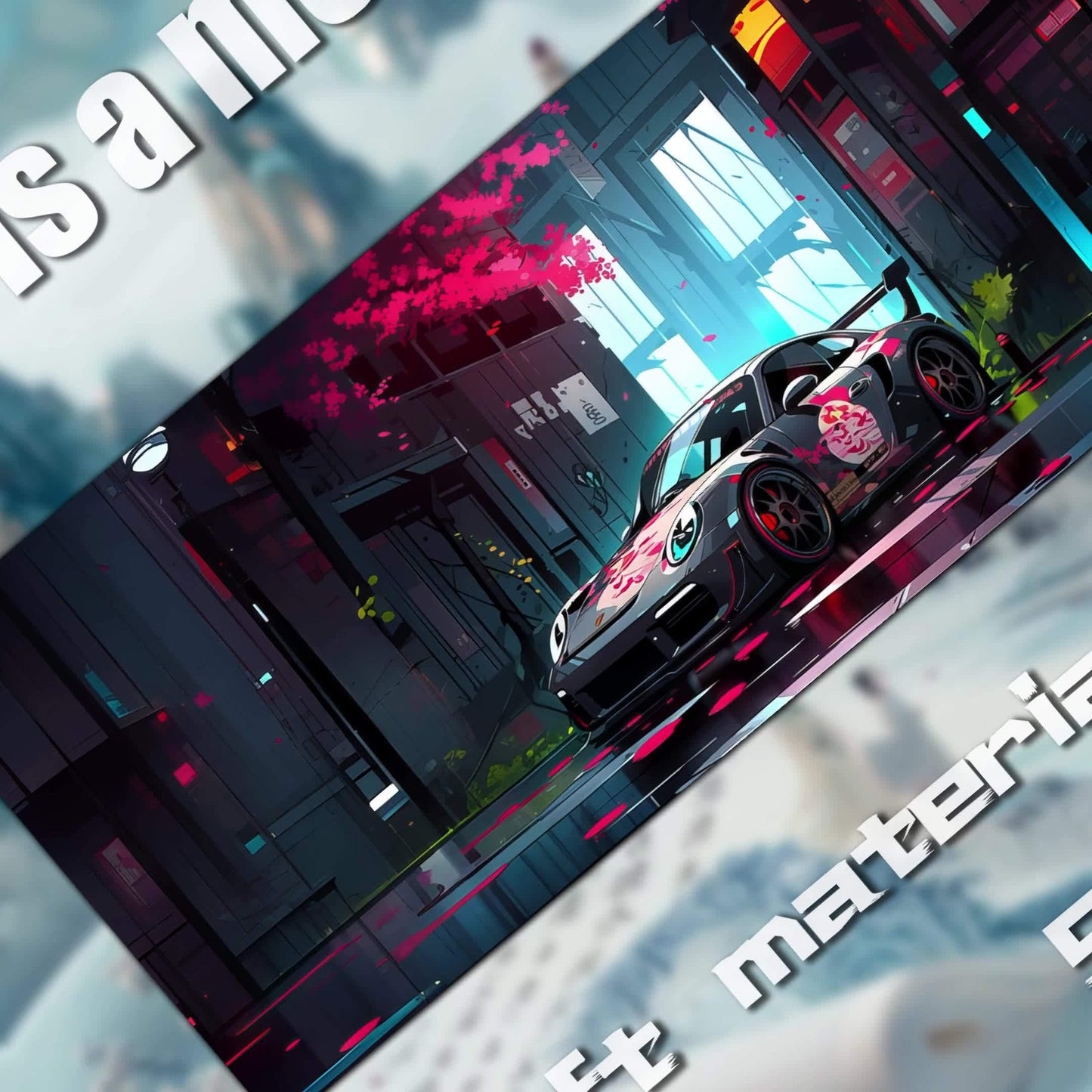 A Mouse Pad With A Drawing Of A Racing Car For Anime Games, An Anti-slip Desk Pad, And A Writing Pad.