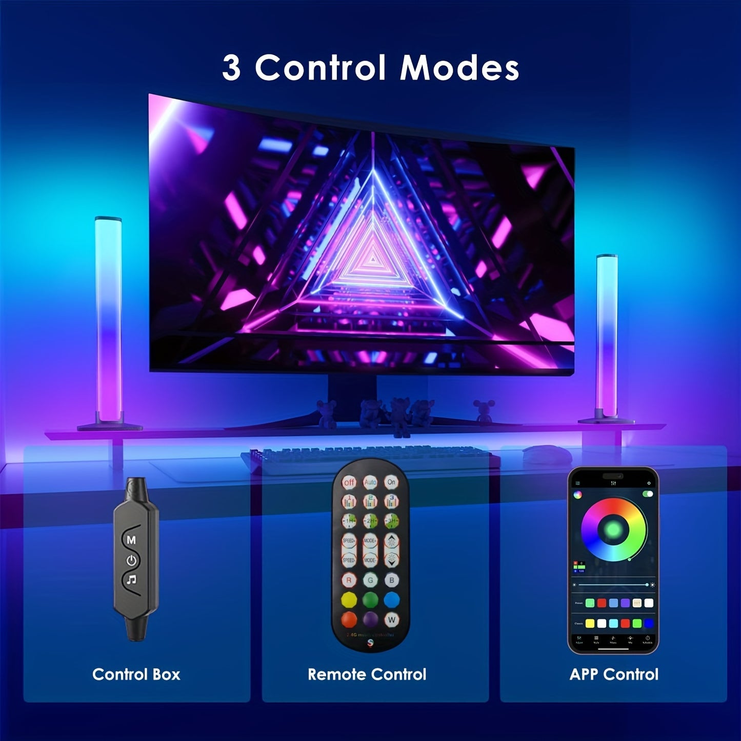 2-Pack RGB+IC LED Light Bars, USB With 24 Keys Remote Control, Gaming Lights, Backlights RGB+IC TV Backlights With Scene Modes And Music Modes For Gaming, Pictures, PC, TV, Room Decor Gaming Setup