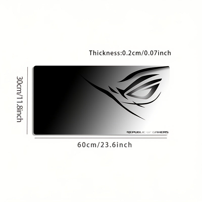 A Large Electronic Sports Gaming Mouse Pad Featuring a Black And White Gradient Eye Logo Design, with a Non-Slip, Washable Rubber Base. This Oversized Desk Mat Is Perfect for Office Use, Computer Decoration, And Desktop Embel