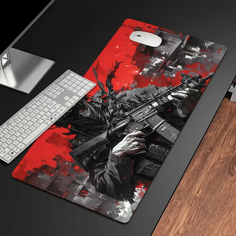 A Large, Thick, Cool Mouse Pad with a Warrior Design, Waterproof And Non-Slip, Suitable for Gaming, Studying, And Office Use.