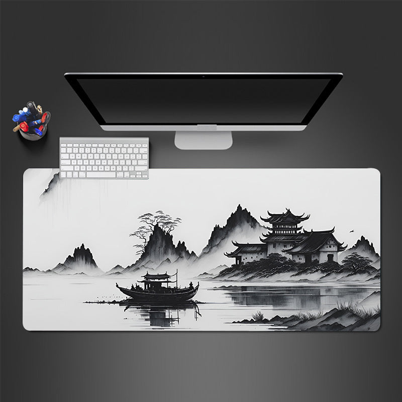 Large Gaming Mouse Pad, Office Mouse Pad, Desk Mat, Natural Rubber Non-Slip, HD Keyboard Pad, Landscape Ink Painting