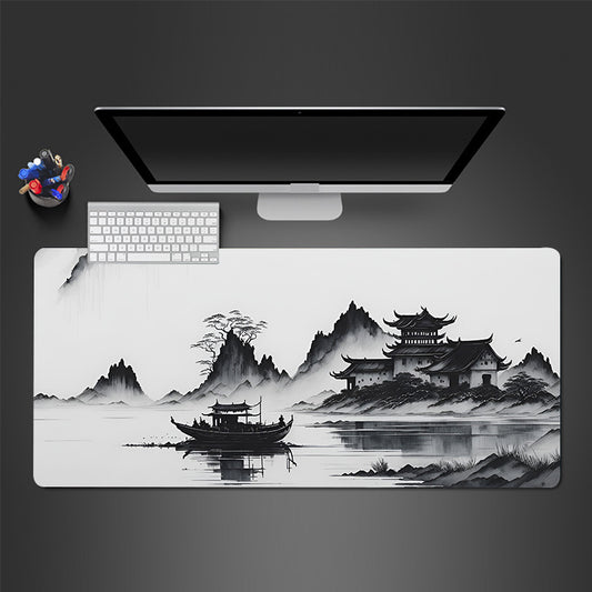 Large Gaming Mouse Pad, Office Mouse Pad, Desk Mat, Natural Rubber Non-Slip, HD Keyboard Pad, Landscape Ink Painting