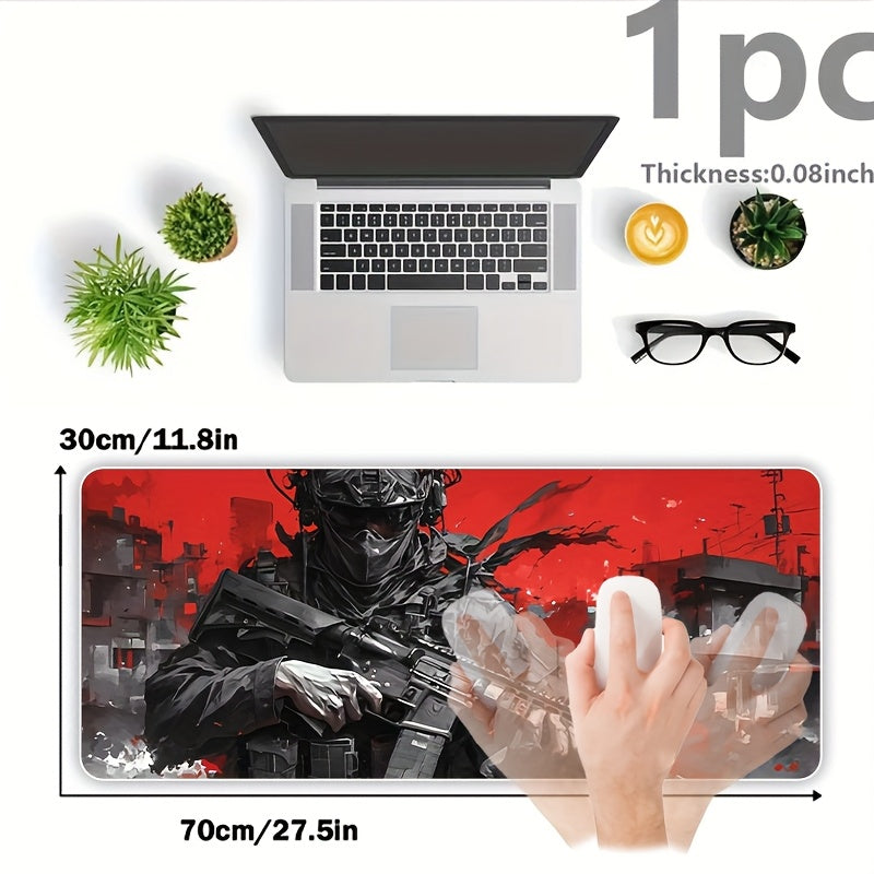 A Large, Thick, Cool Mouse Pad with a Warrior Design, Waterproof And Non-Slip, Suitable for Gaming, Studying, And Office Use.
