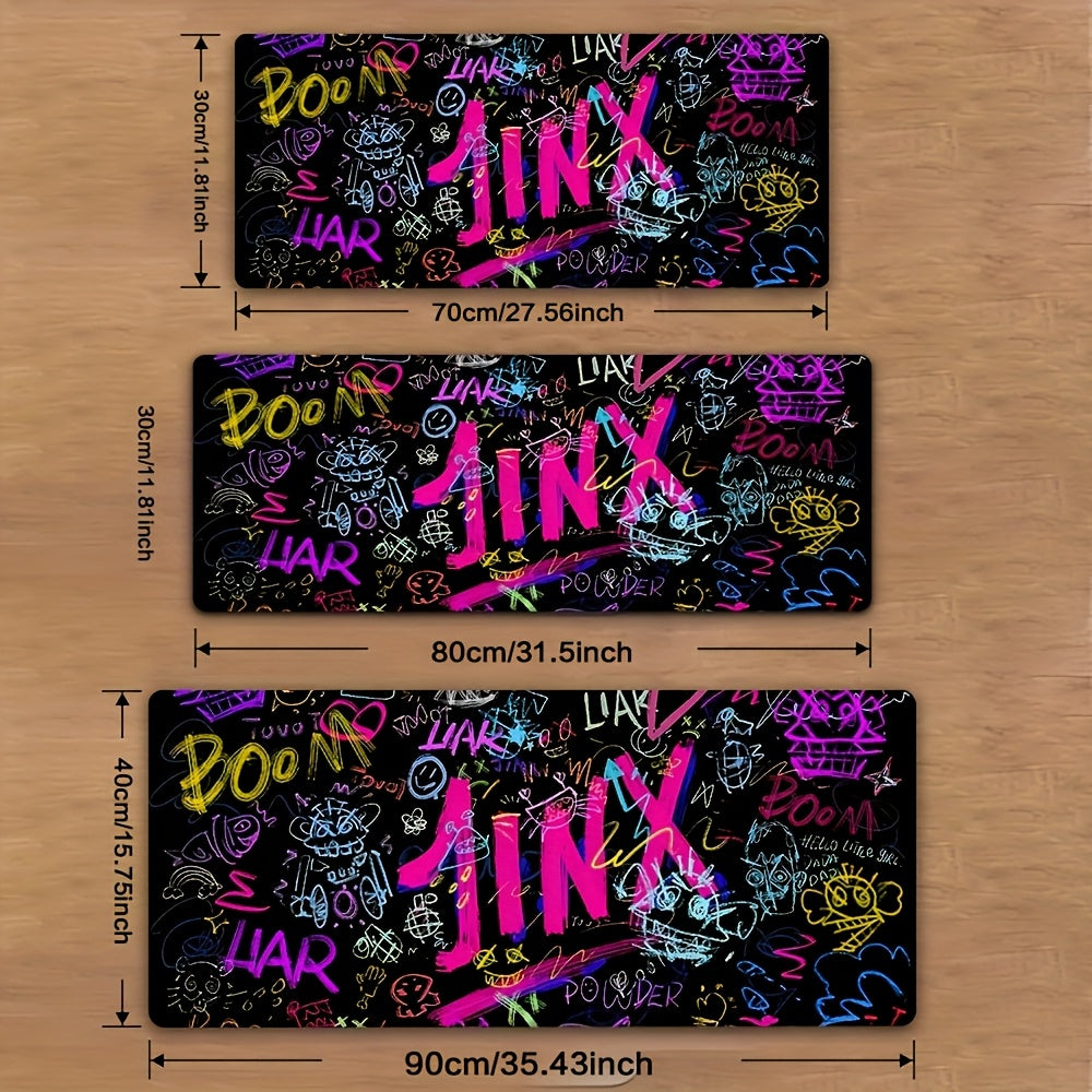 J-Jinx Large Gaming Mouse Pad - Rubber Base, Vibrant Graffiti Design with Bold Text and Fun Graphics, Desk Mat for Office, School & Home Decor. Durable Rectangular Surface Smooth Glide Workstation Accessory, Office Workspace,