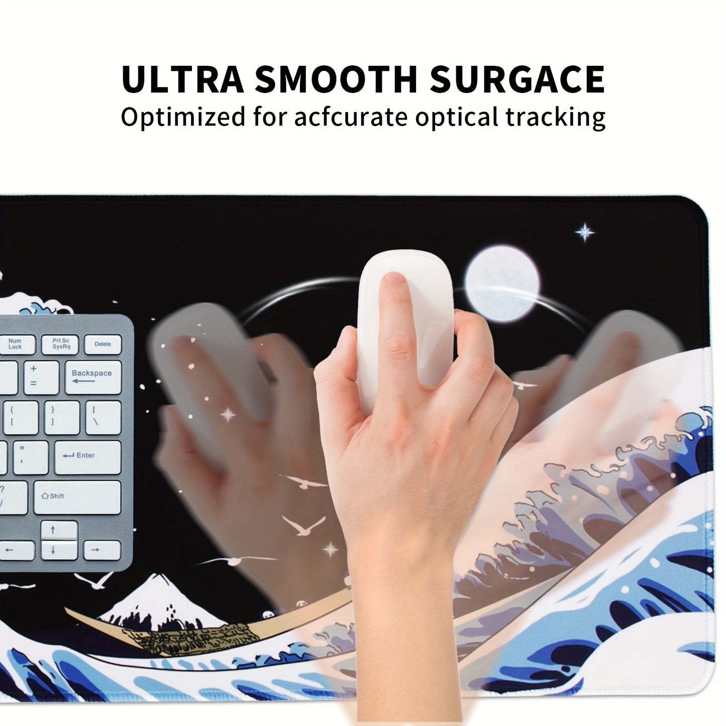 Gaming Laptop Mouse Pad, Sea Wave Big Mice Pads PC Keyboard Waterproof And Non-Slip 31.5 X 11.8inches 3mm Thick XL, XXL Rubber Table Mat, Kanagawa Surfing And Black Japanese Mouse Pads
