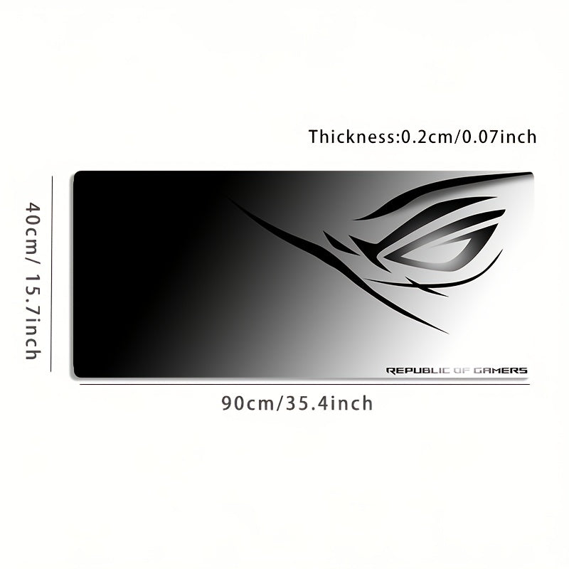 A Large Electronic Sports Gaming Mouse Pad Featuring a Black And White Gradient Eye Logo Design, with a Non-Slip, Washable Rubber Base. This Oversized Desk Mat Is Perfect for Office Use, Computer Decoration, And Desktop Embel