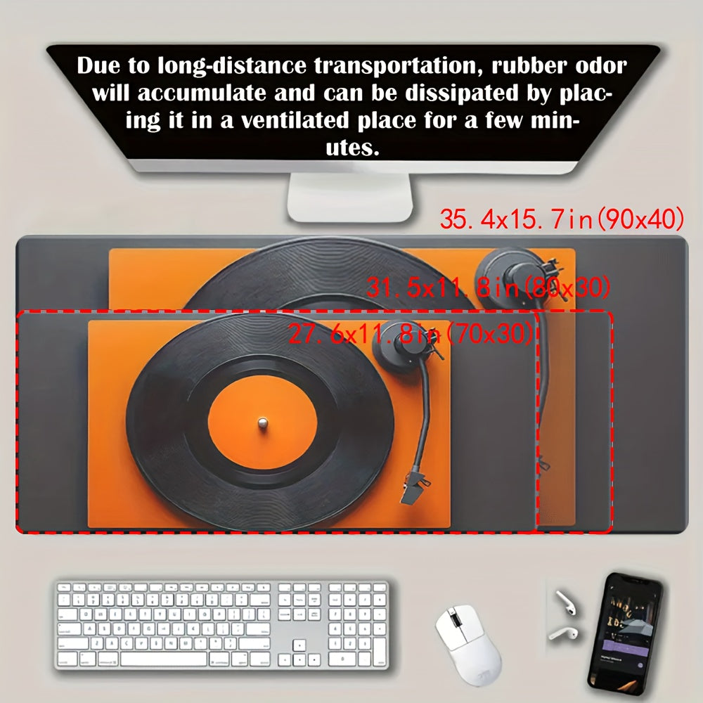 1pc, Extra-large Mouse Pad, An Orange Record with HeadphonesSuitable for Computer and Laptop Gamers and Office Workers, It Is Fashionable and Durable, with a Soft Touch. The Large-sized Widened Office Gaming Mouse Pad Is a Mu